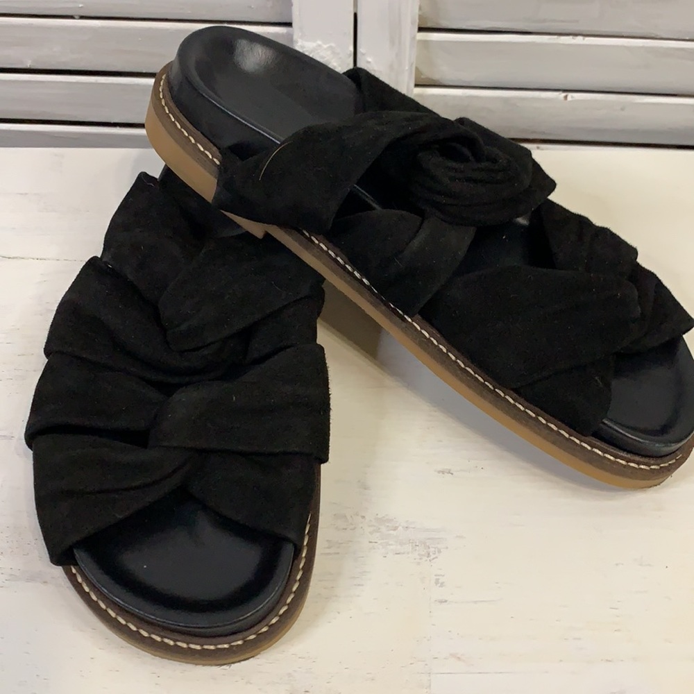 T1 Ganni Recycled Rubber Soles Suede top Knot Sandals